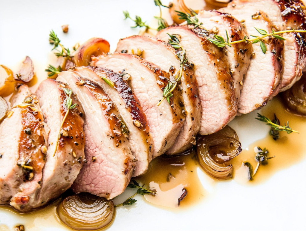 Maple-Glazed Mustard Pork with Caramelized Shallots