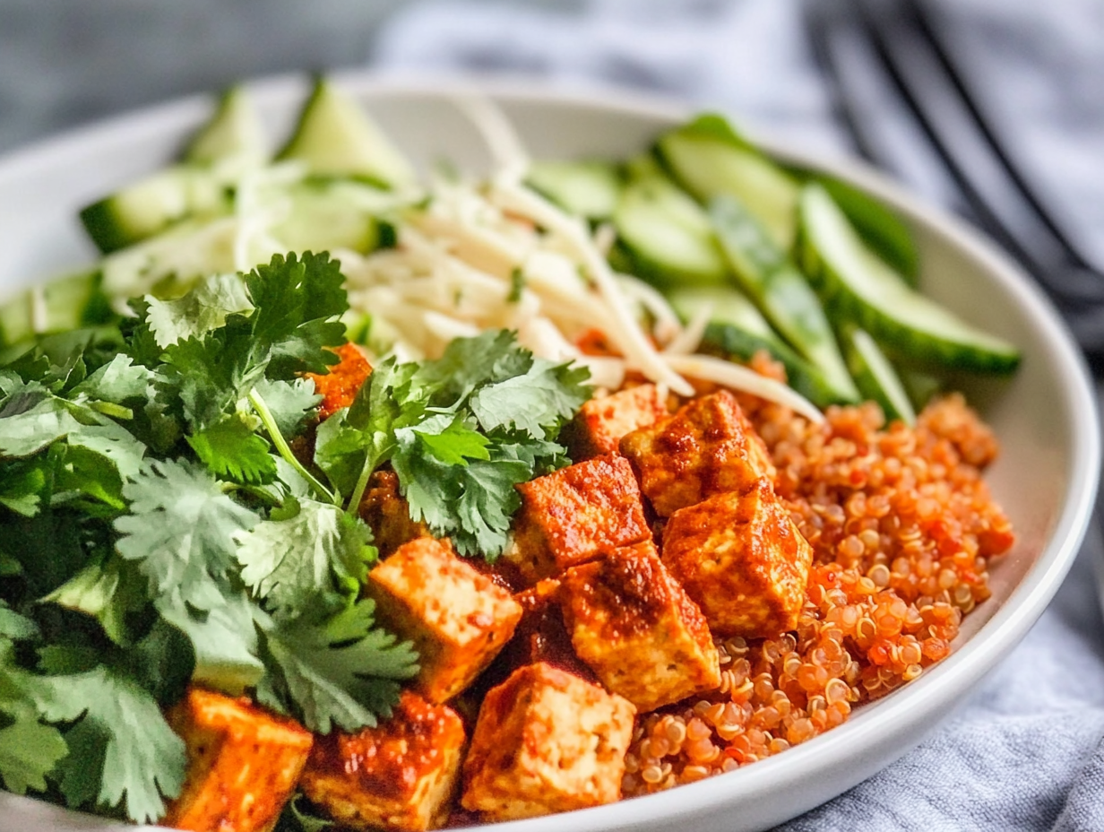 Buffalo Tofu Bowl with Quinoa